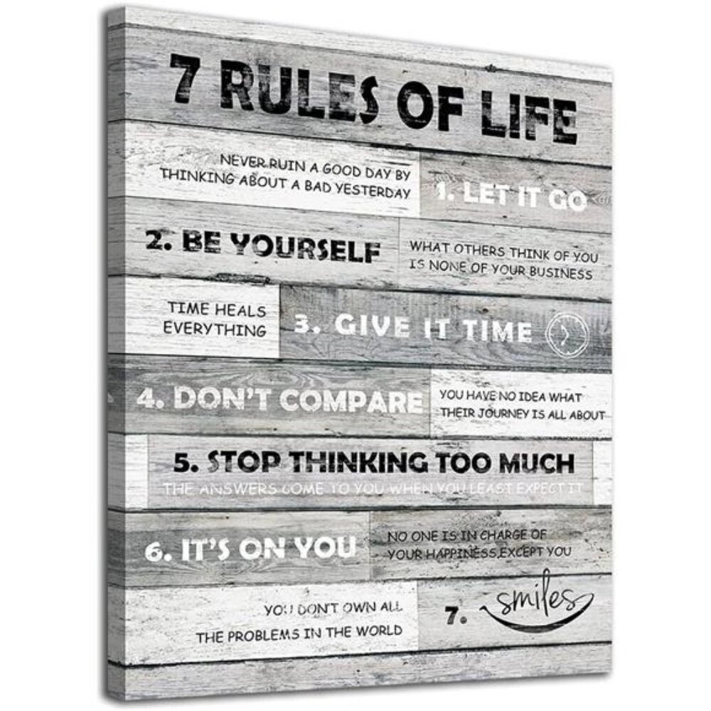 Inspirational Wall Art Motivational Quotes 7 Rules of Life Canvas Prints Wooden